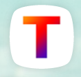 Orange-red T on a white square